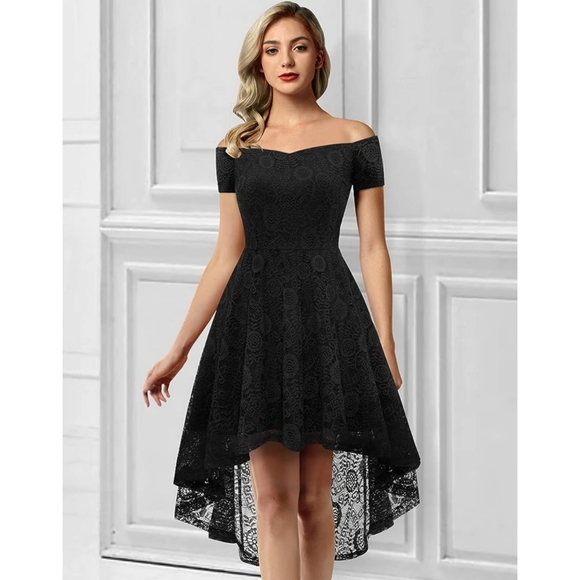 Dresses & Skirts - Off The Shoulder Short Sleeve High Low Lace Dress